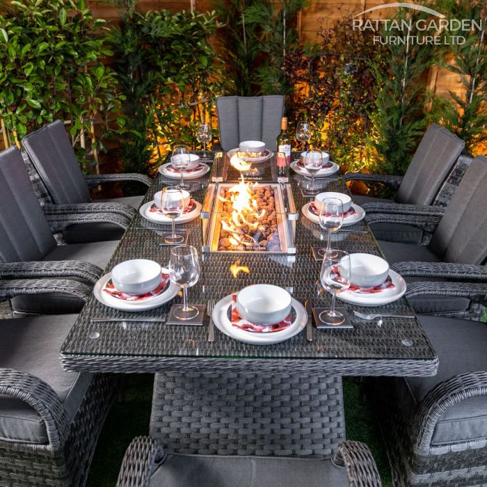 Rattan Serena Tokyo 8 Seat Fire Pit With 200cm Rectangular Table
