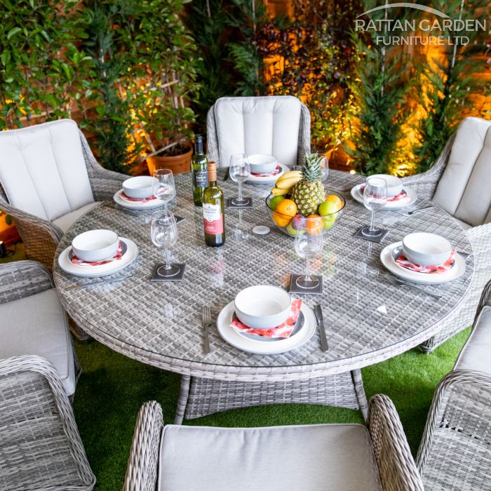 Rattan Champagne Vienna Round 6 Seat Dining Set