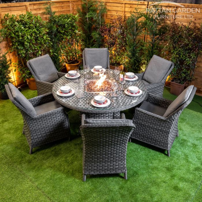 Rattan Serena Paris Round 6 Seat Fire Pit Set