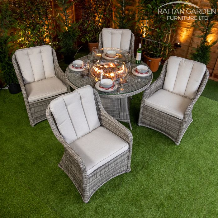Rattan Champagne Vienna Round 4 Seat Fire Pit Set