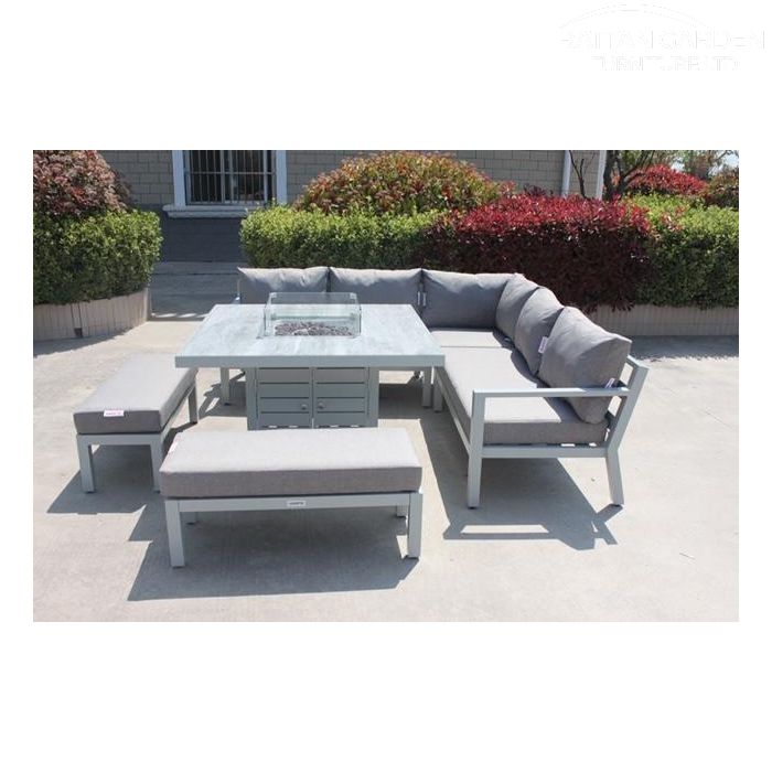 Monroe Aluminium Corner Rattan Dining Set With Fire Pit