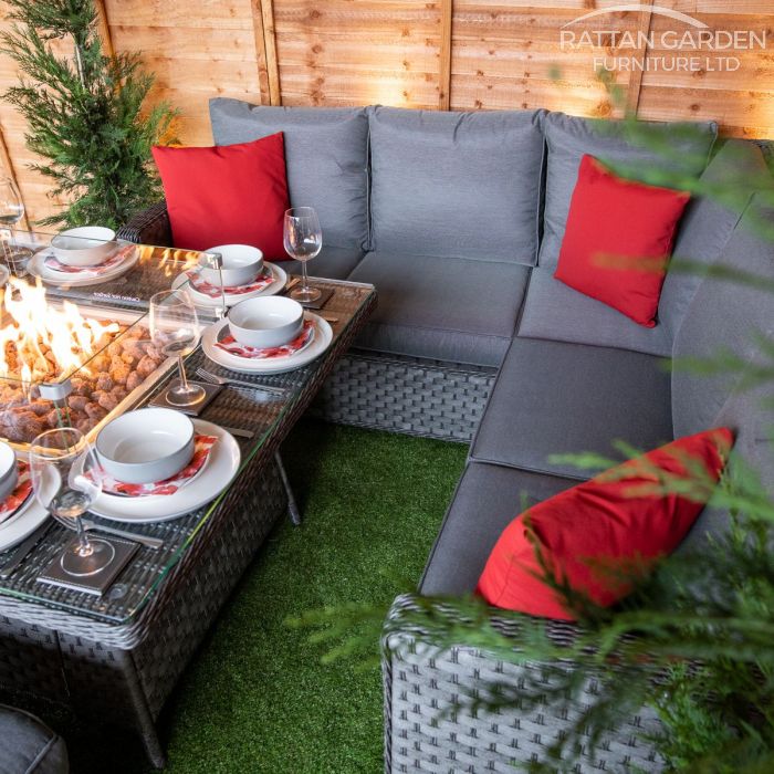 Serena Boston Corner Rattan Dining Set with Fire Pit
