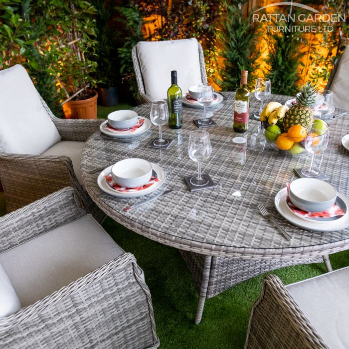 Rattan Champagne Paris Round 6 Seat Dining Set