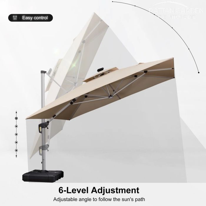 Deluxe 3m Square Cantilever Parasol in Beige with Base