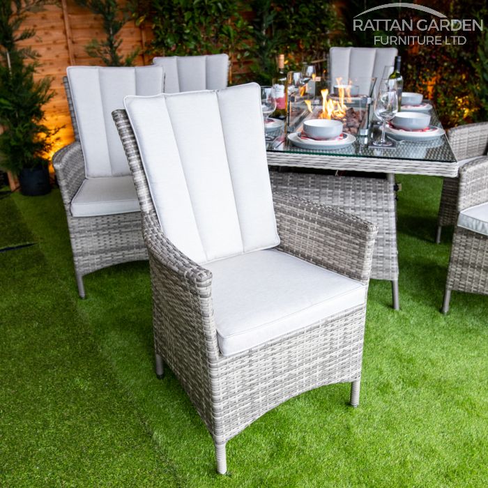 Rattan Champagne Atlanta Rectangular 6 Seat Fire Pit Set