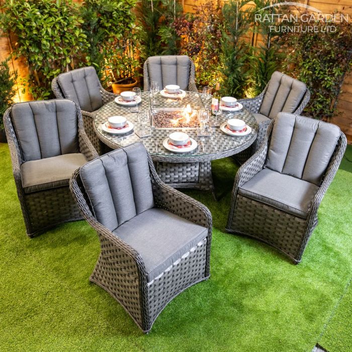 Rattan Serena Vienna Round 6 Seat Fire Pit Set