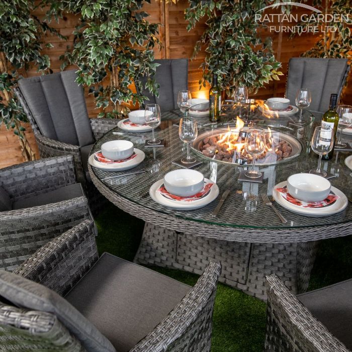 Rattan Serena Atlanta 8 Seat Fire Pit With 165cm Round Table