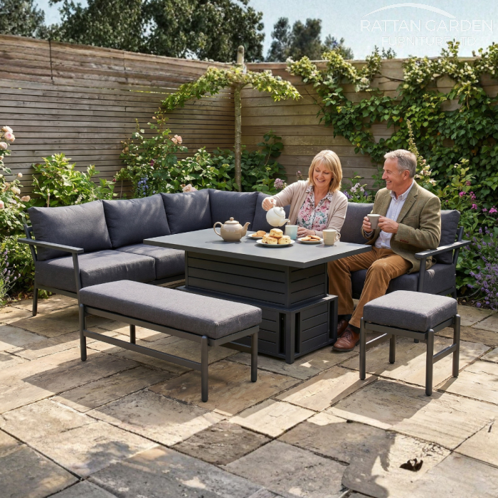 Deluxe Brabazon Aluminium 9 Seat Extra Large Corner Dining Set with Rising Table