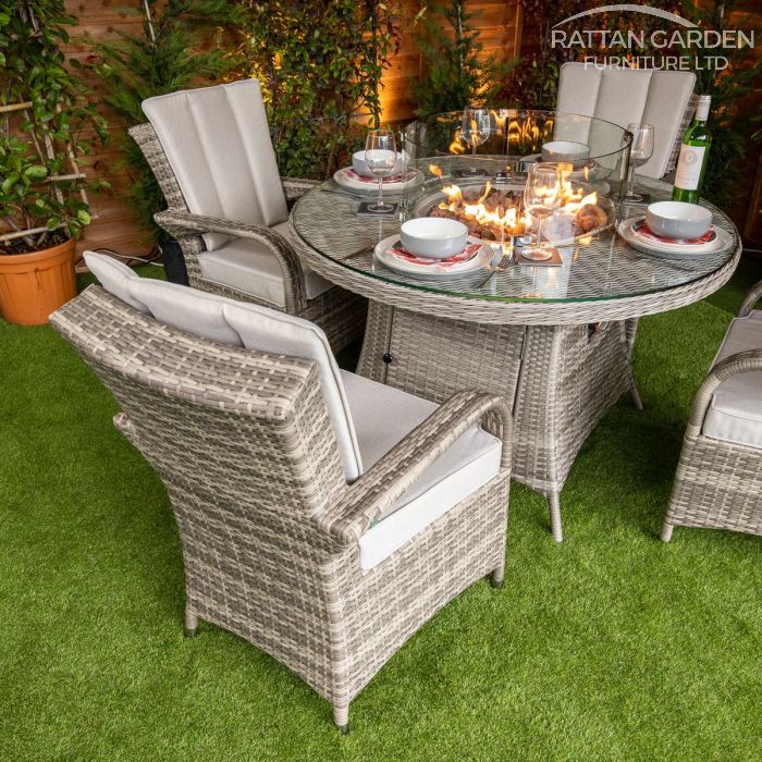 Rattan Champagne Tokyo Round 4 Seat Fire Pit Set