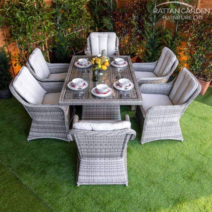 Rattan Champagne Vienna Rectangular 6 Seat Dining Set