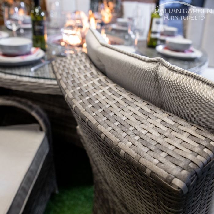 Rattan Champagne Tokyo 8 Seat Fire Pit With 165cm Round Table