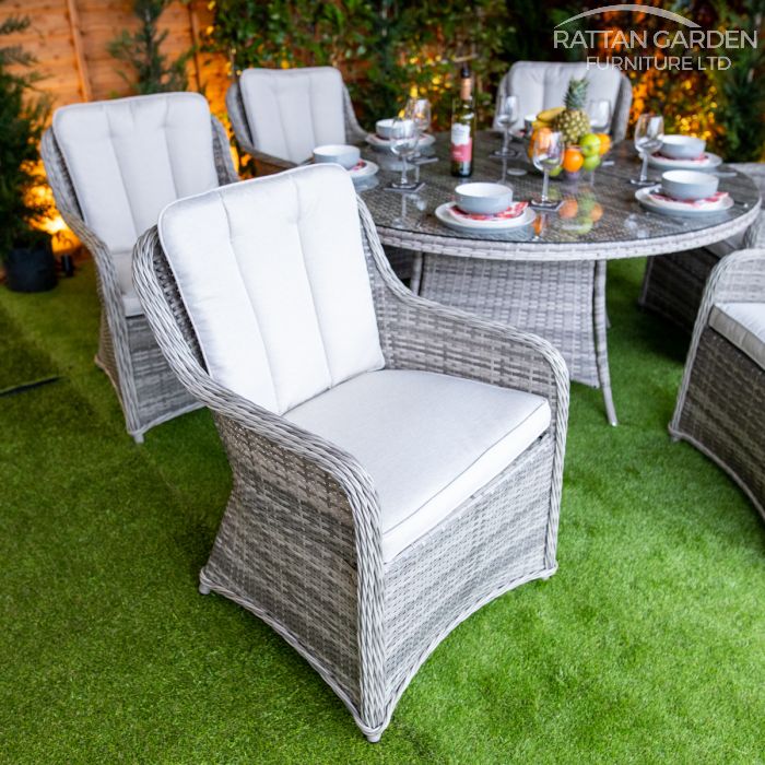 Rattan Champagne Vienna Round 6 Seat Dining Set