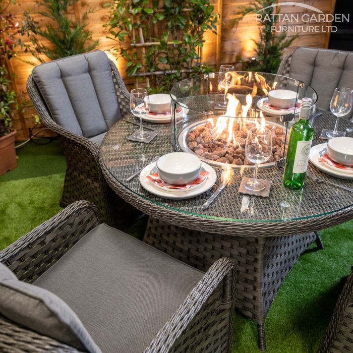 Rattan Serena Vienna Round 4 Seat Fire Pit Dining Set