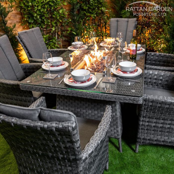 Rattan Serena Atlanta Rectangular 6 Seat Fire Pit Set