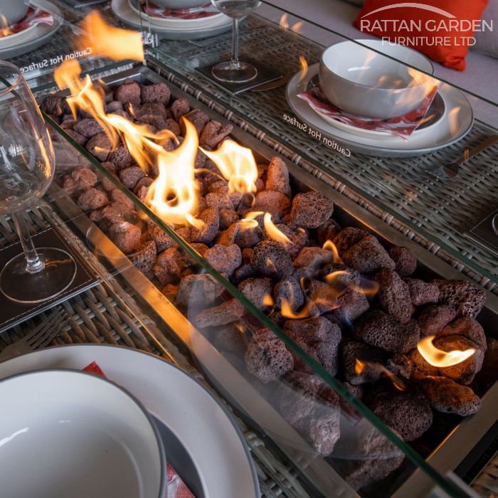 Champagne Hampton rattan Corner Dining Set with Fire Pit