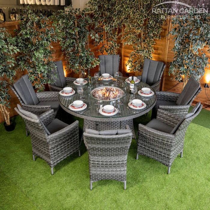 Rattan Serena Atlanta 8 Seat Fire Pit With 165cm Round Table