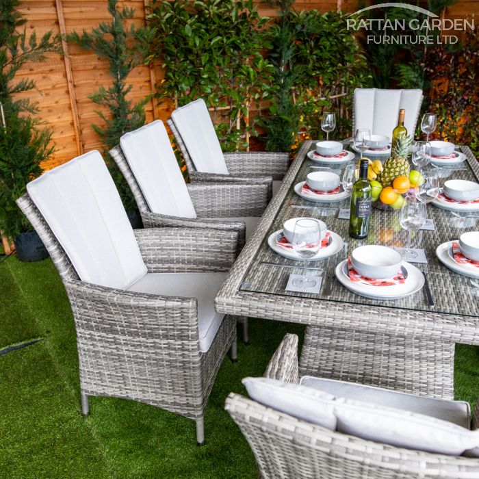 Rattan Champagne Atlanta Rectangular 8 Seat Dining Set