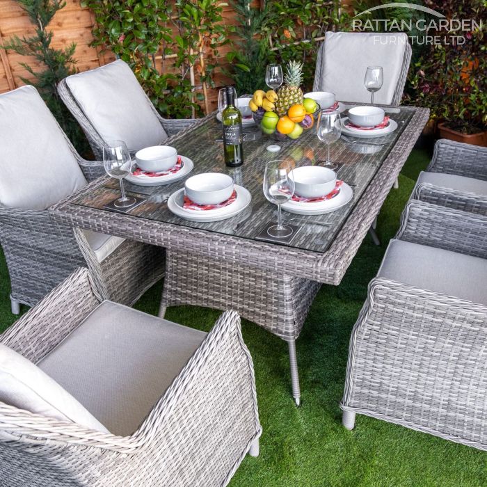 Rattan Champagne Paris Rectangular 6 Seat Dining Set