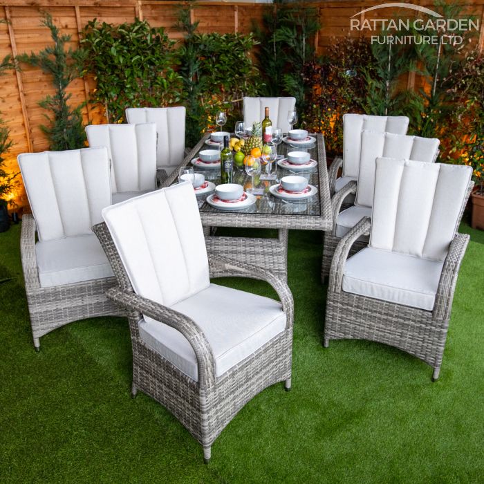 Rattan Champagne Tokyo Rectangular 8 Seat Dining Set