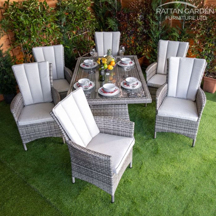 Rattan Champagne Atlanta Rectangular 6 Seat Dining Set