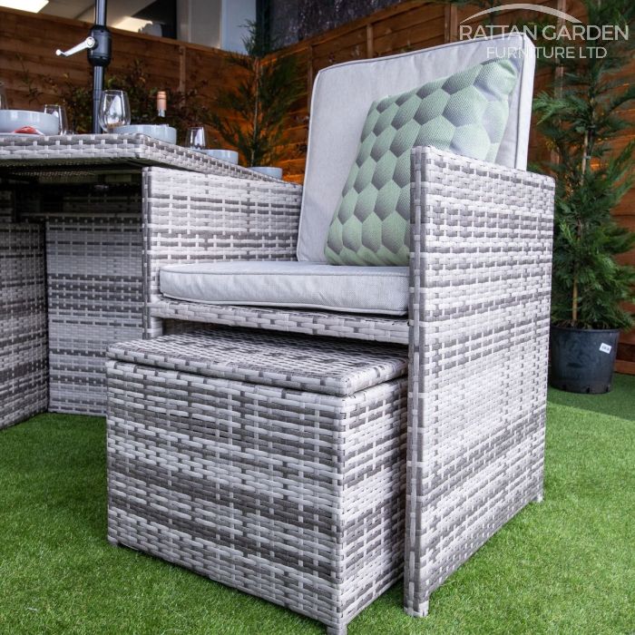 Rattan Champagne 6 Seat Cube With 4 Storage Footstools