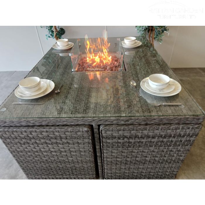 Serena 4 Seat Firepit Cube Set with 4 Footstools