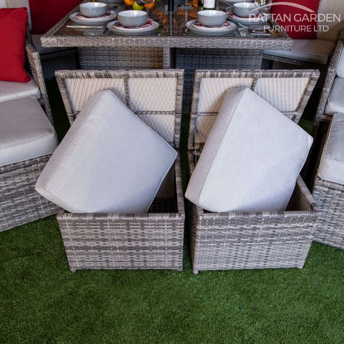 Rattan Champagne 4 seat Cube With 4 Storage Footstools