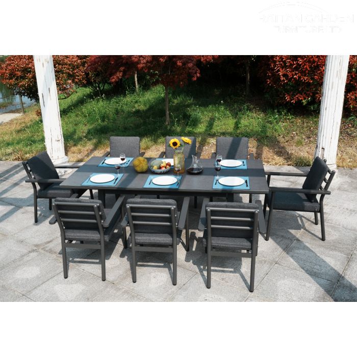 Brabazon Aluminium 8 Seat Dining Set with Grey Ceramic Glass Table Top