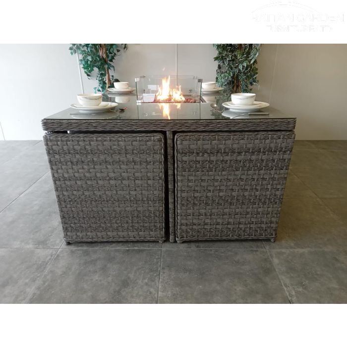 Serena 4 Seat Firepit Cube Set with 4 Footstools