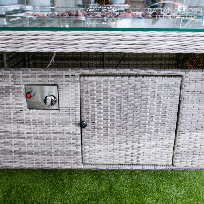 Rattan Champagne Atlanta Rectangular 6 Seat Fire Pit Set