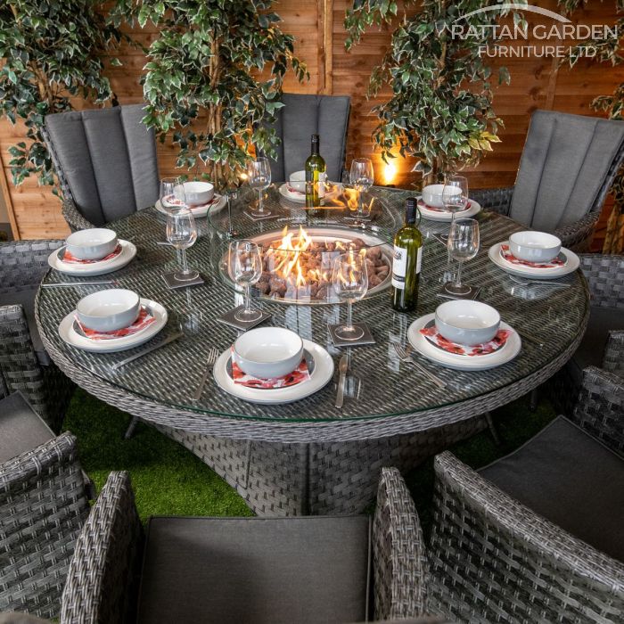 Rattan Serena Atlanta 8 Seat Fire Pit With 165cm Round Table