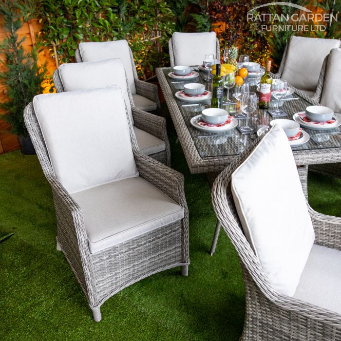 Rattan Champagne Paris Rectangular 8 Seat Dining Set