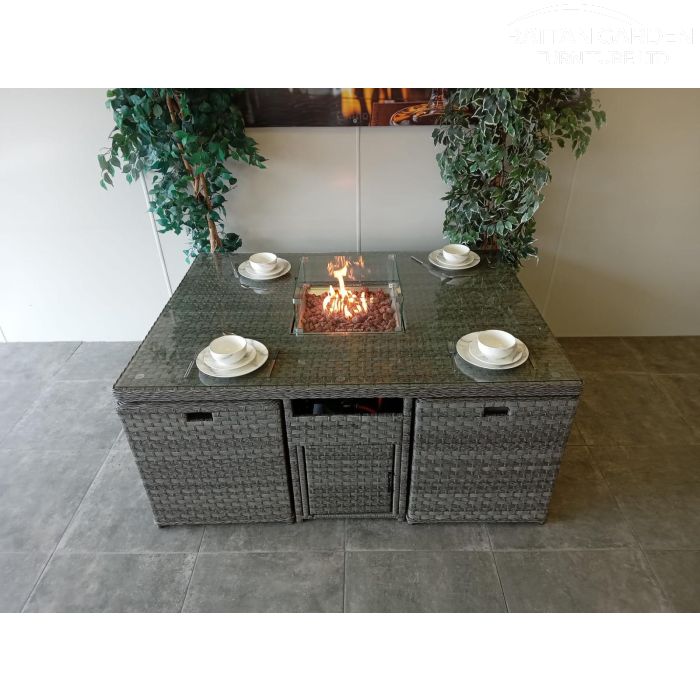 Serena 4 Seat Firepit Cube Set with 4 Footstools
