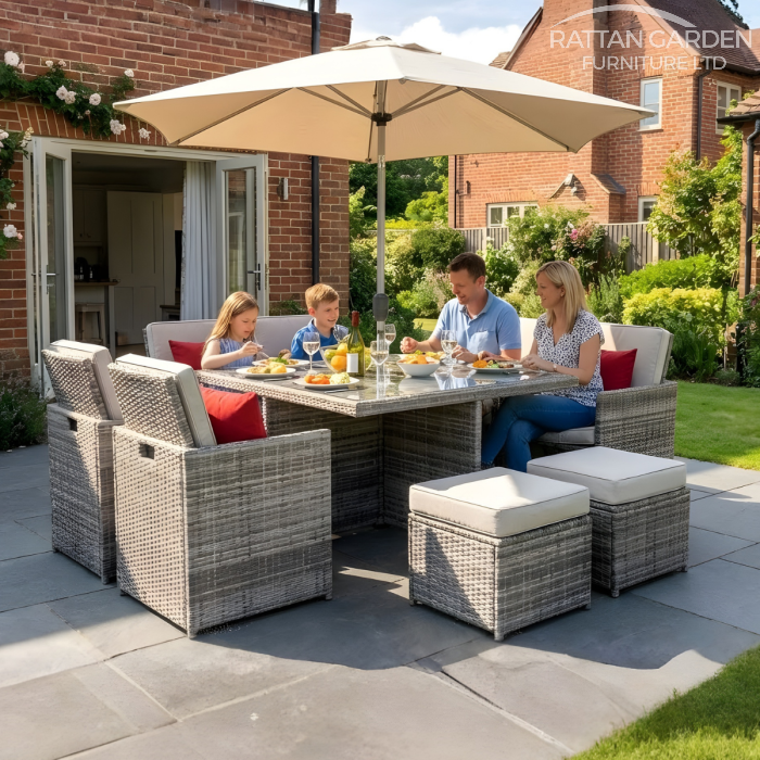 Rattan Champagne 4 seat Cube With 4 Storage Footstools