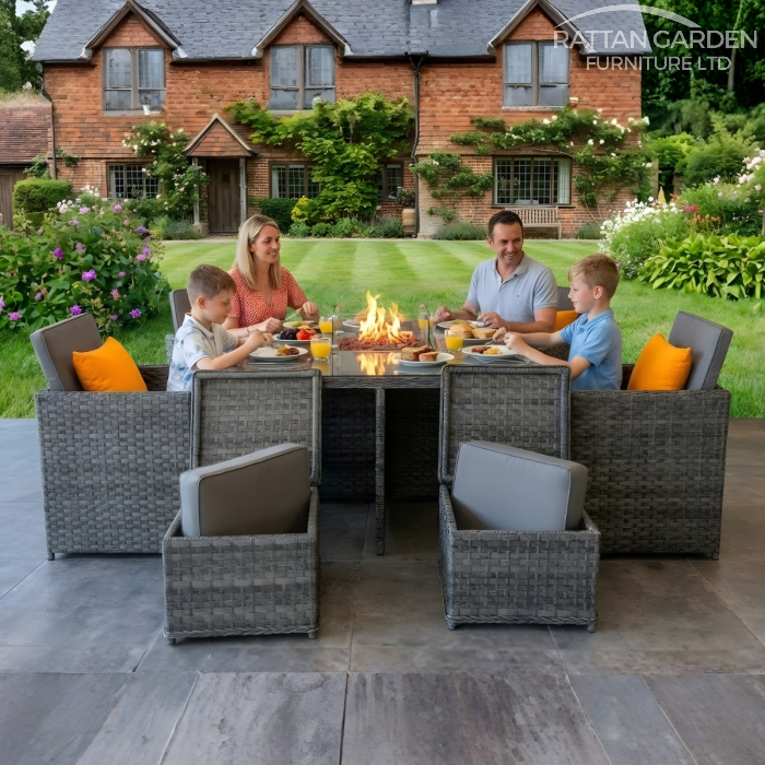 Serena 4 Seat Firepit Cube Set with 4 Footstools