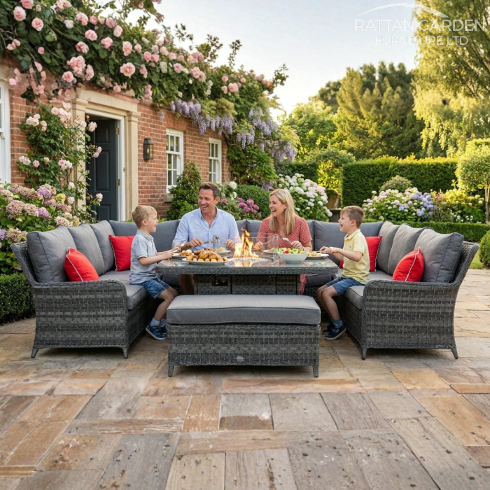 Serena Curved Sofa Set with Fire Pit