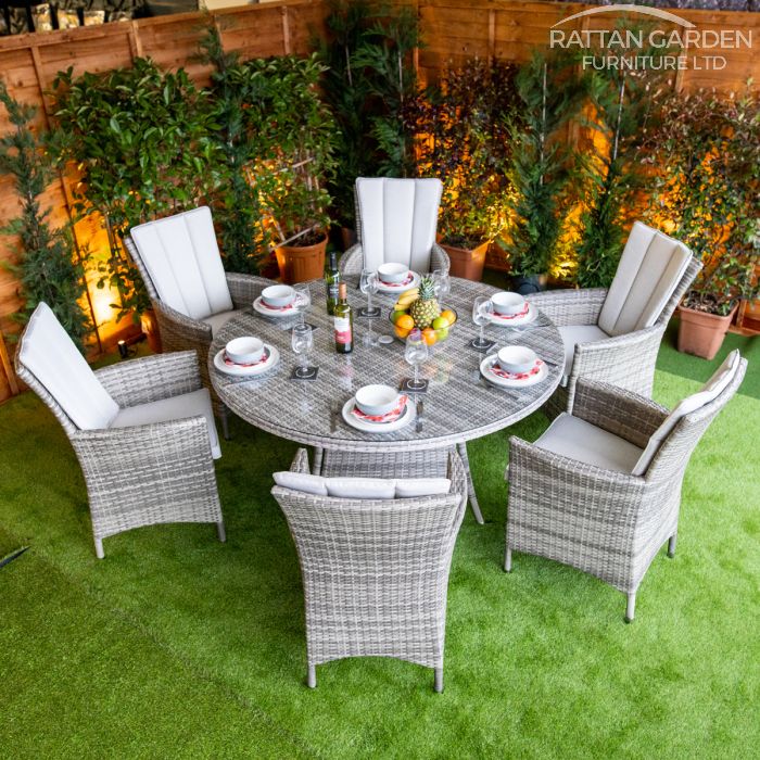 Rattan Champagne Atlanta Round 6 Seat Dining Set
