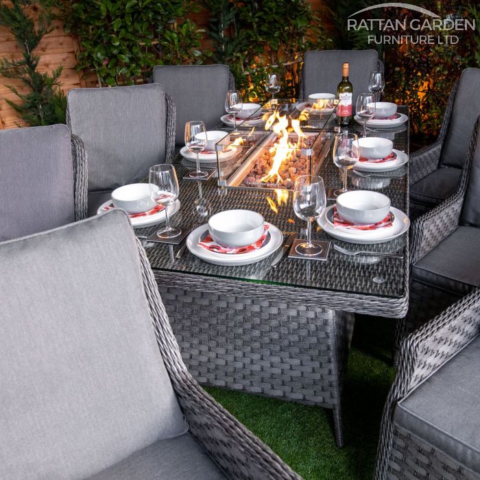 Rattan Serena Paris 8 Seat Fire Pit With 200cm Rectangular Table