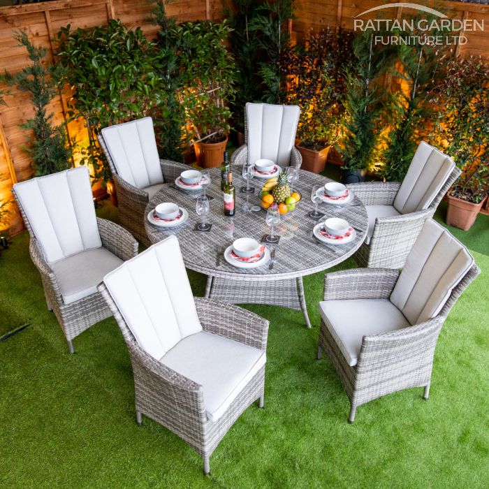 Rattan Champagne Atlanta Round 6 Seat Dining Set