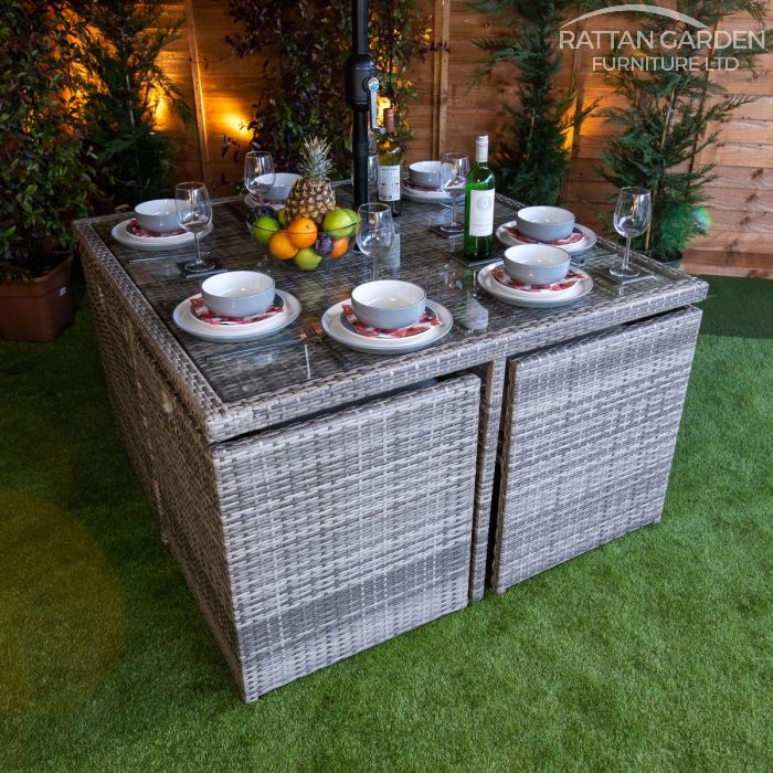 Rattan Champagne 4 seat Cube With 4 Storage Footstools