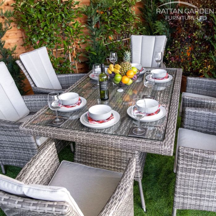 Rattan Champagne Atlanta Rectangular 6 Seat Dining Set