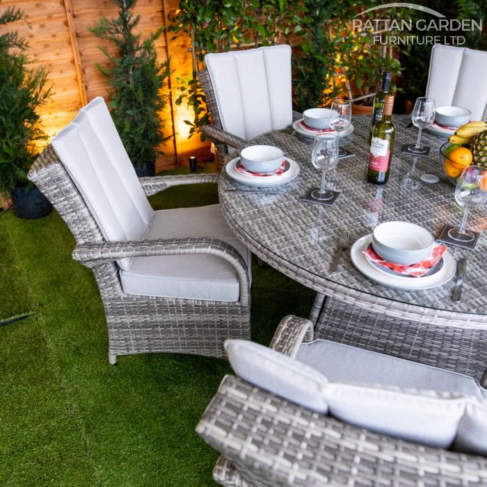 Rattan Champagne Tokyo Round 6 Seat Dining Set