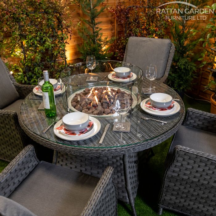 Rattan Serena Paris Round 4 Seat Fire Pit Set