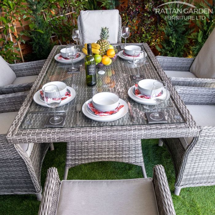 Rattan Champagne Paris Rectangular 6 Seat Dining Set