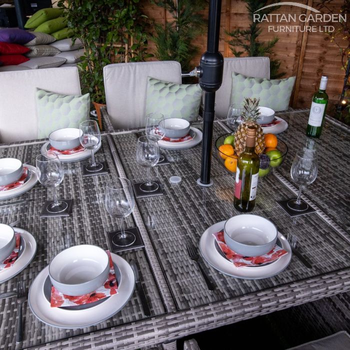 Rattan Champagne 6 Seat Cube With 4 Storage Footstools