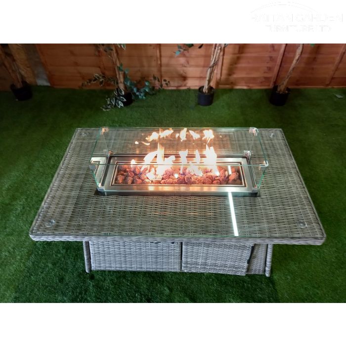 Champagne Rectangle rattan Fire Pit Coffee Table
