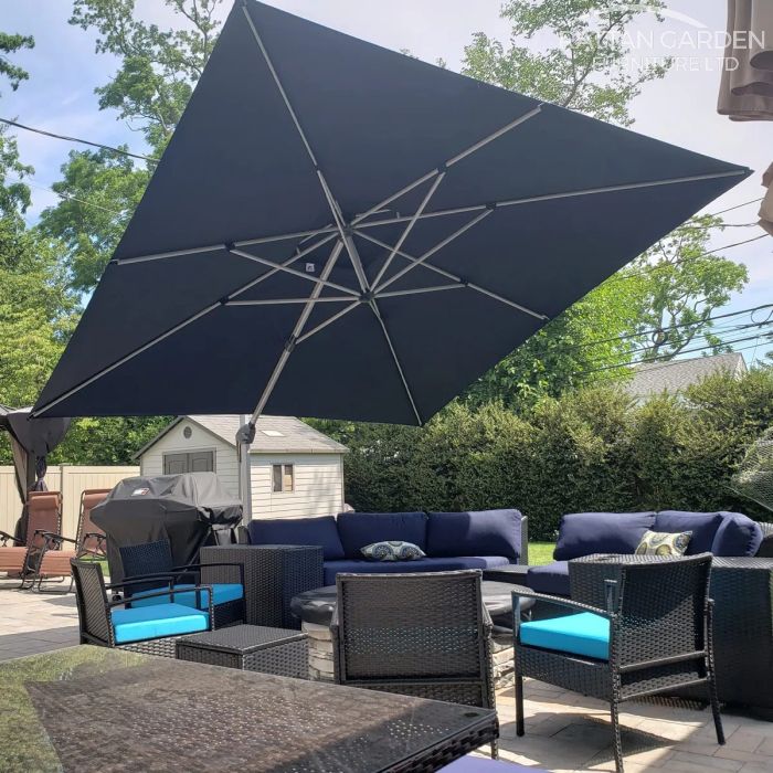 Deluxe 3m Square Cantilever Parasol in Grey with Base