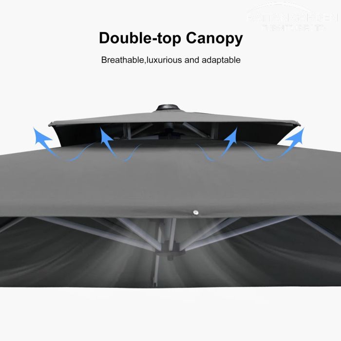 Deluxe 3m Square Cantilever Parasol in Grey with Base