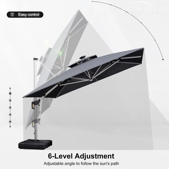 Deluxe 3m Square Cantilever Parasol in Grey with Base
