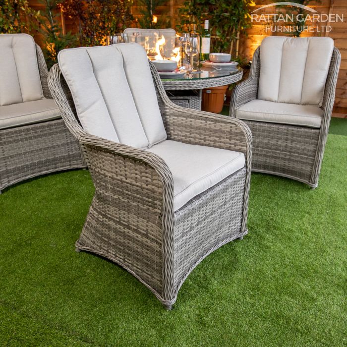 Rattan Champagne Vienna Round 4 Seat Fire Pit Set